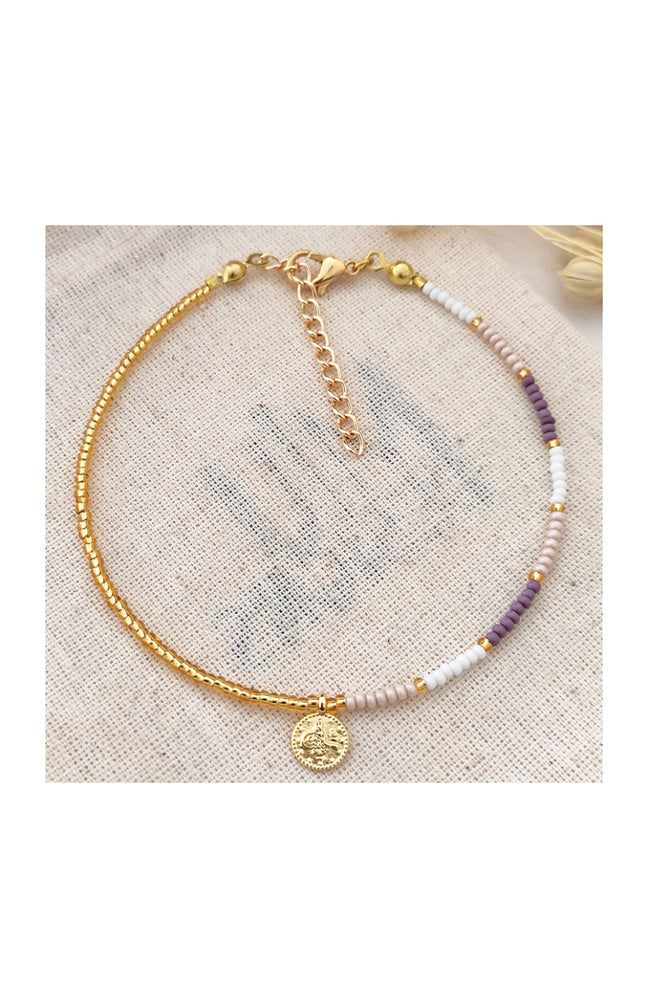Bracelet de cheville - Laiton plaqué or & perles