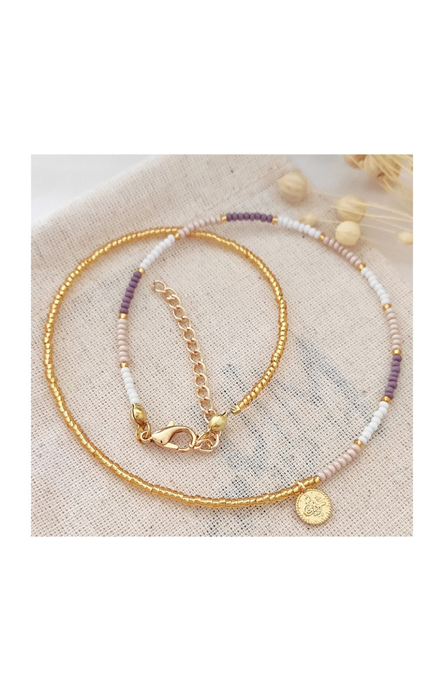 Collier pendentif pièce - Laiton plaqué or & perles