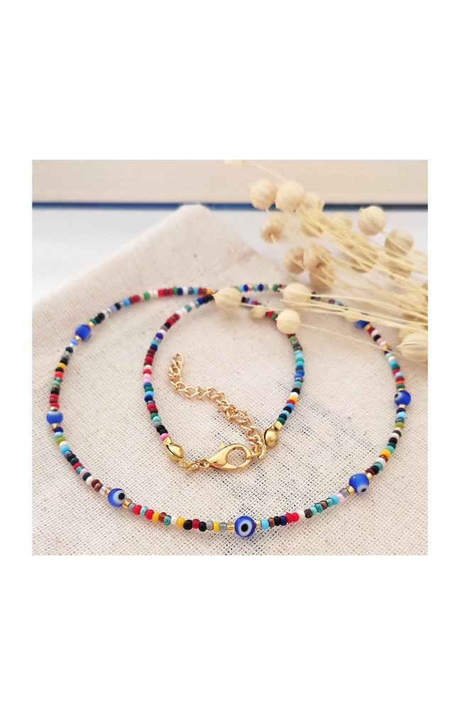 Collier perles & œil bleu - Laiton plaqué or