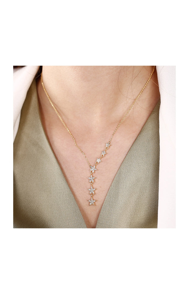Collier étoile filante - Laiton plaqué or & zircons