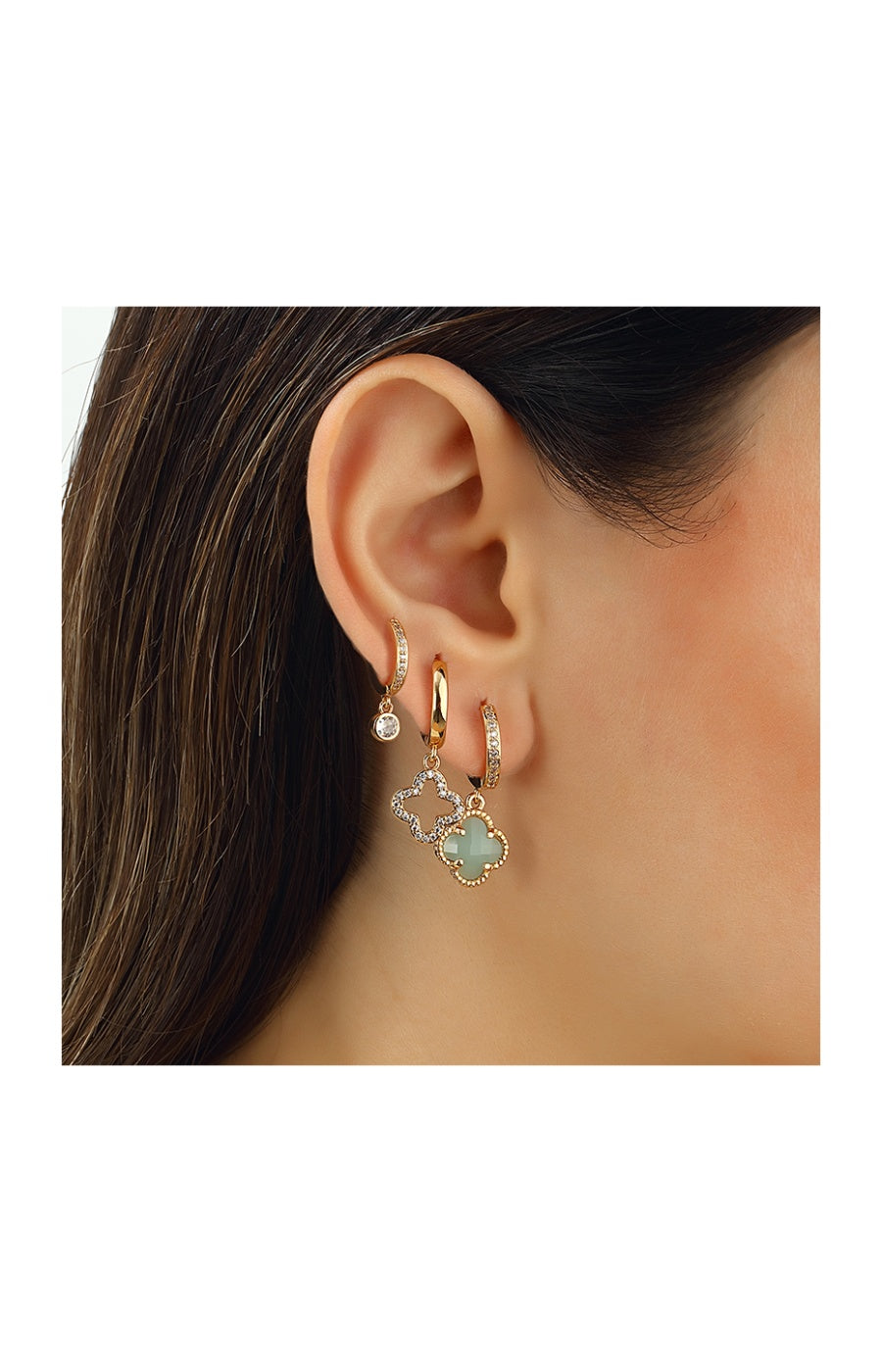 Trio de boucles d'oreilles - Laiton plaqué or & zircons