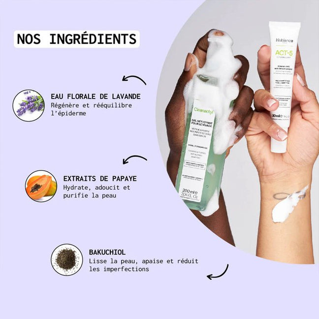 Gel nettoyant & soin anti-imperfections - Peaux grasses & acnéiques - 2 produits