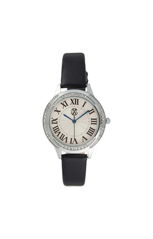 Montre à quartz - Cuir noir & acier