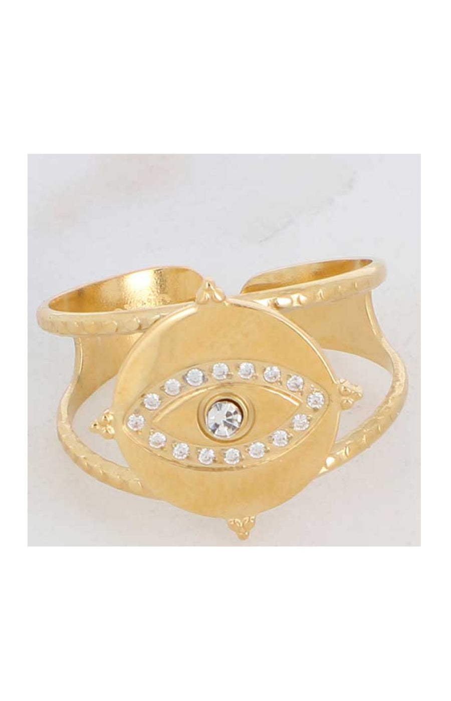 Bague Œil - Acier inoxydable doré & zirconium