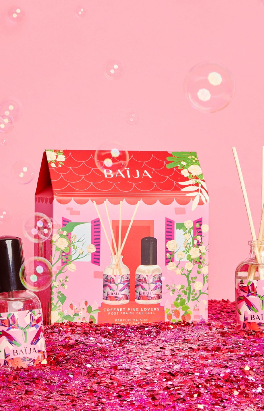 Coffret Pink Lovers - Bouquet & parfum d'intérieur - Rose & fraise des bois - 2 x 50 ml