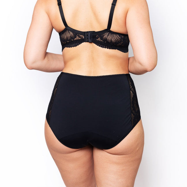 Culotte menstruelle à dentelle taille haute - Loane - Flux abondants - Noir