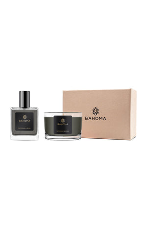 Coffret bougie parfumée & parfum d'ambiance - Patchouli & Musk - 2 produits
