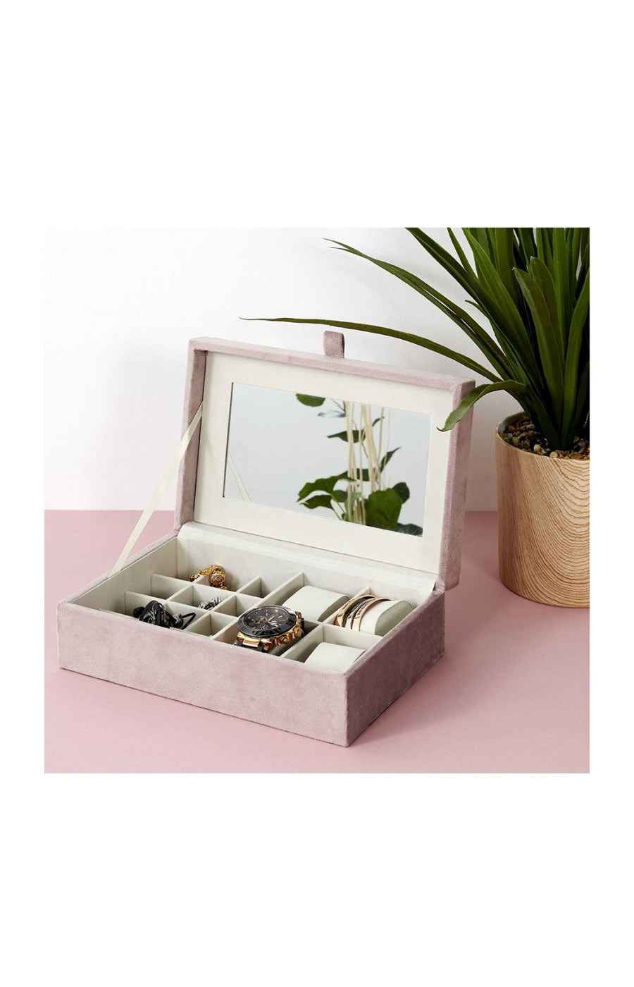 Boite à bijoux & montres - Velours - Blanc & rose