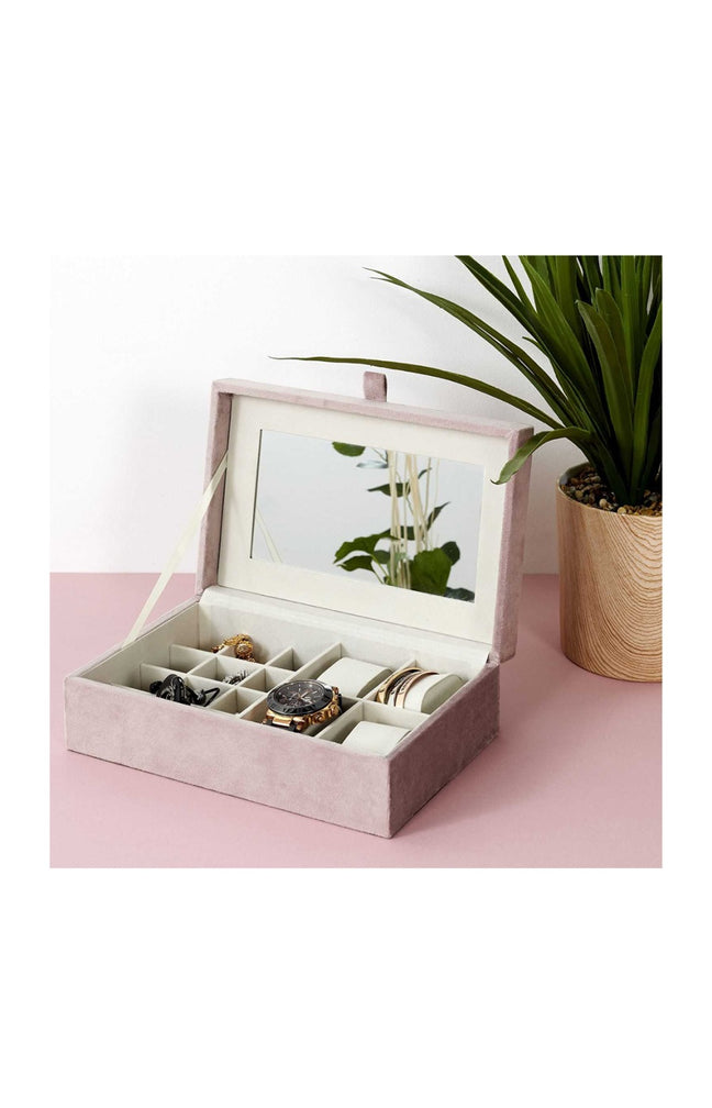 Boite à bijoux & montres - Velours - Blanc & rose