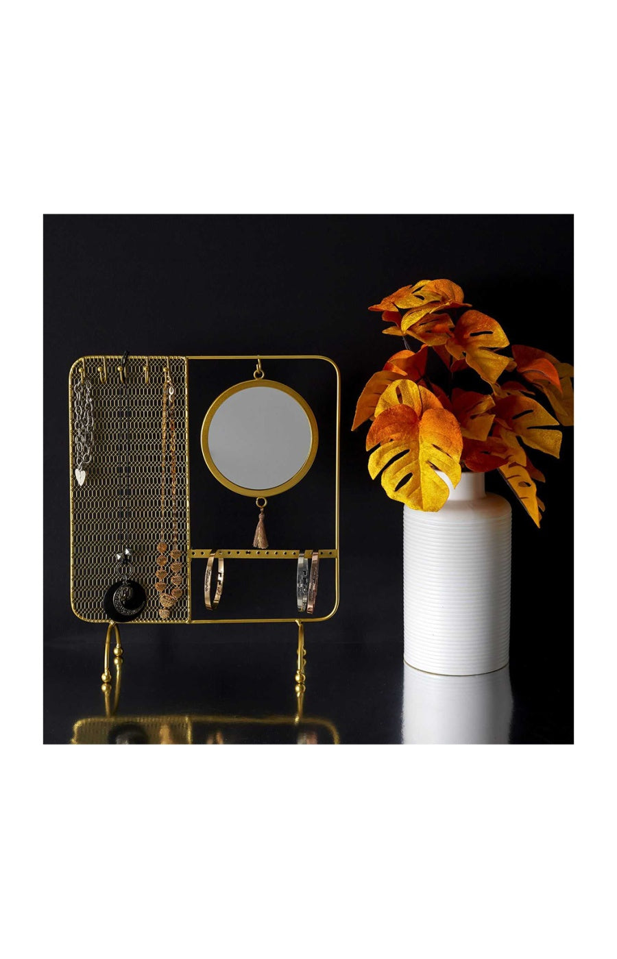 Porte bijoux & miroir - Métal doré