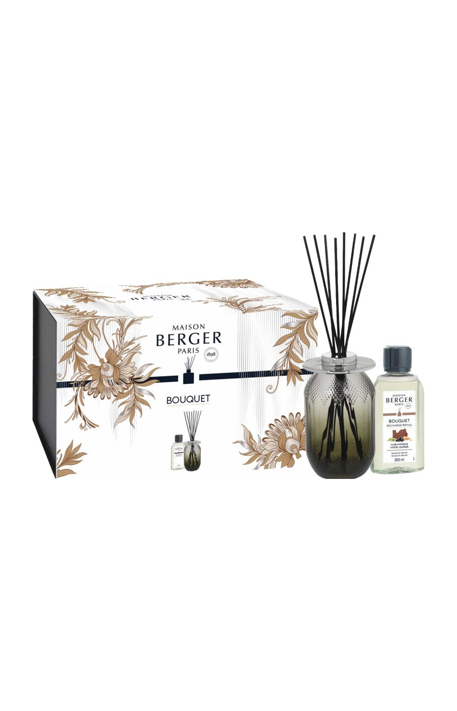 Coffret bouquet parfumé - Evanescence grise - Cuir Mystique - Oriental - 200 ml