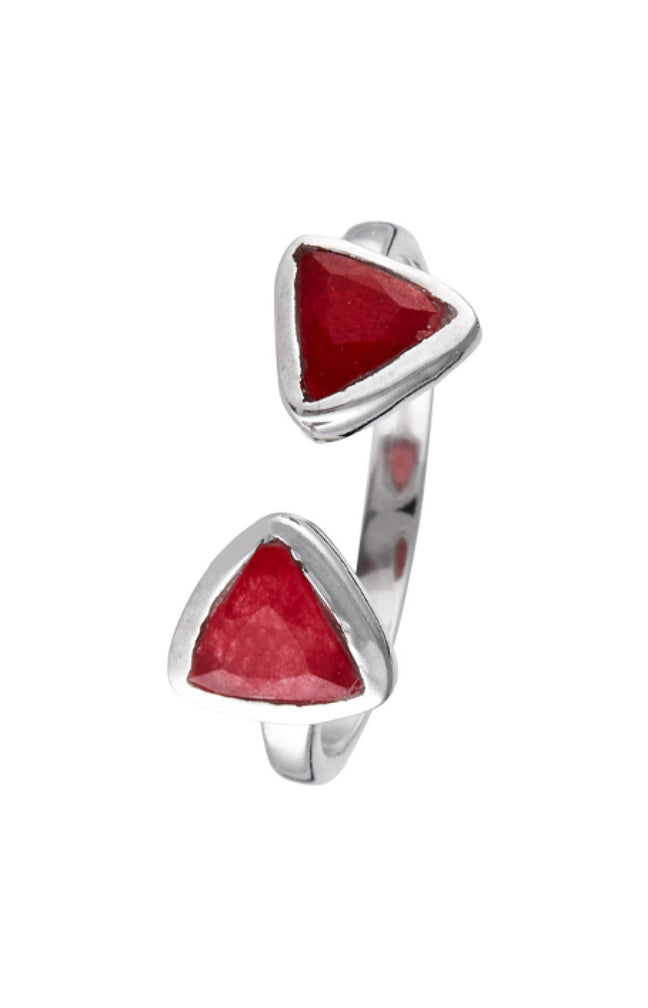 Bague Ajustable Clodie -  Laiton & jade rouge