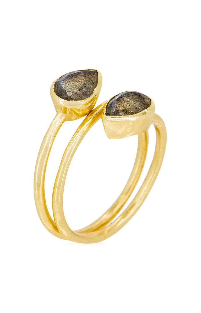 Bague Taya - Laiton doré & labradorite grise