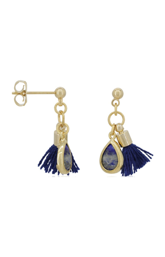 Boucles d'oreilles Johanna - Laiton doré & lapis bleu