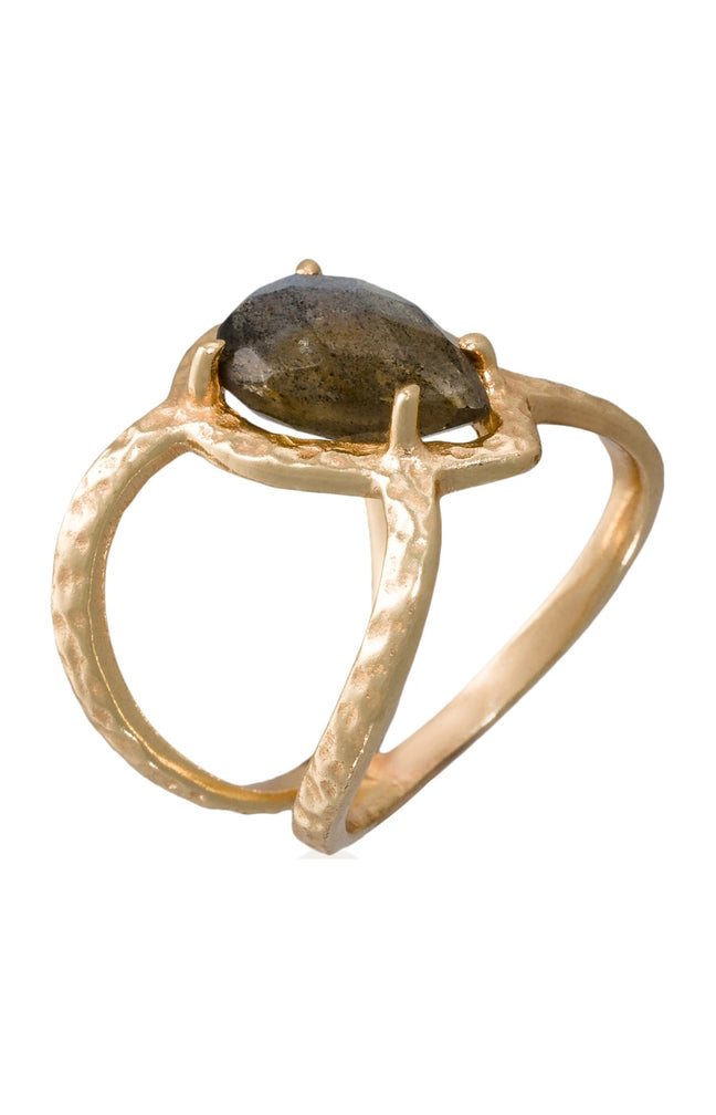 Bague Liva - Laiton doré & labradorite grise