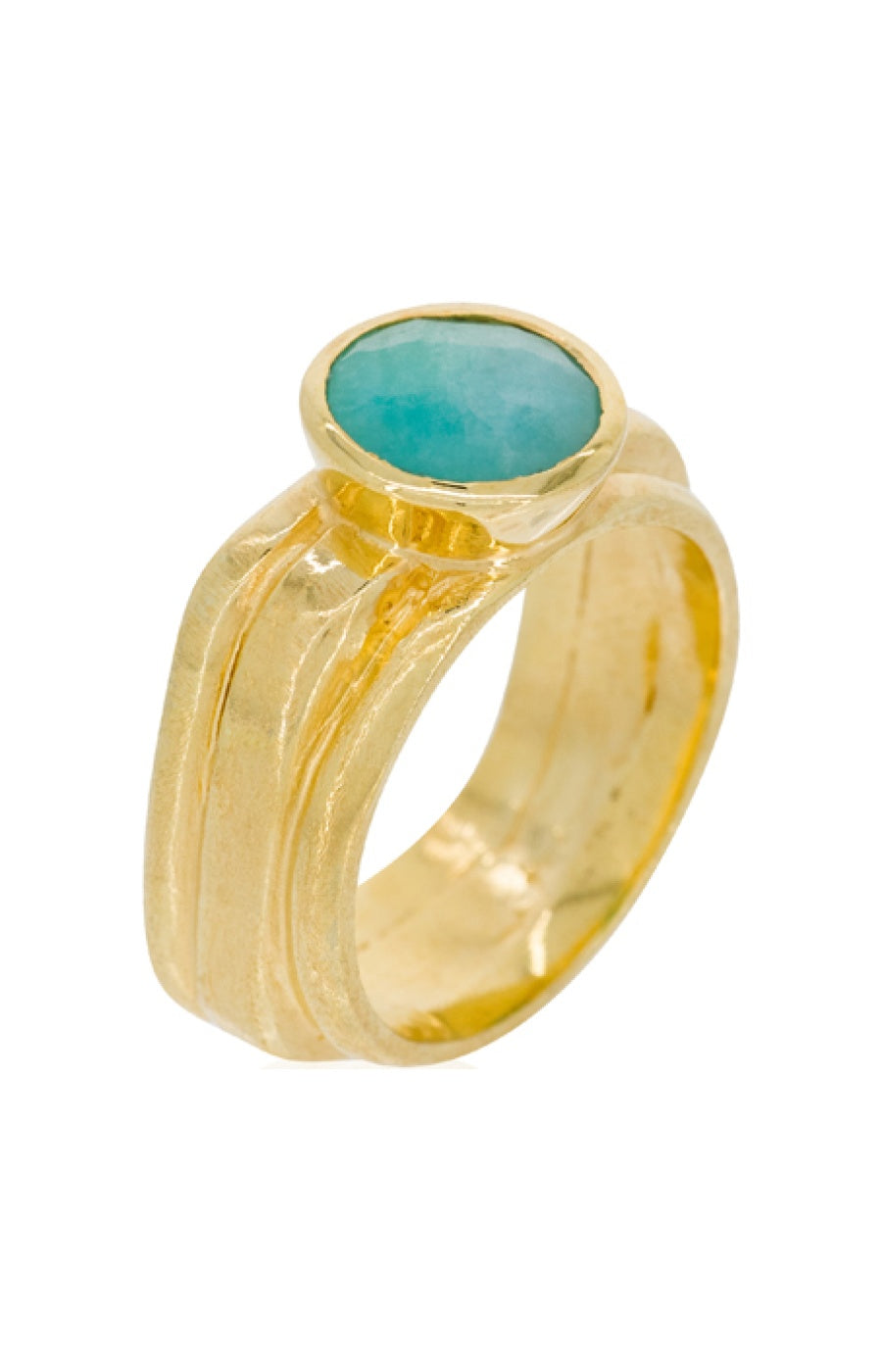 Bague Flora - Laiton doré & amazonite verte