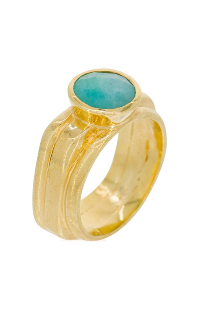 Bague Flora - Laiton doré & amazonite verte