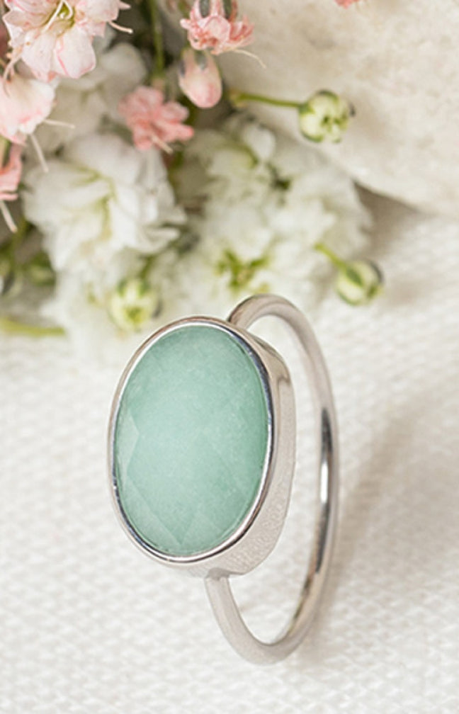 Bague Aliya - Laiton doré & amazonite verte