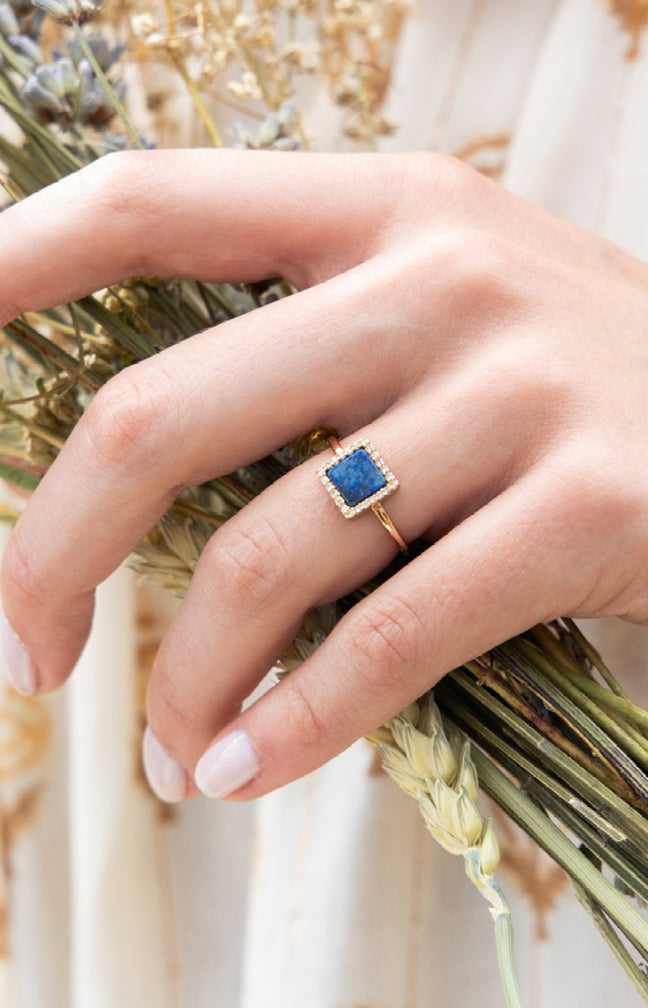 Bague Fiona - Laiton doré & lapis bleu