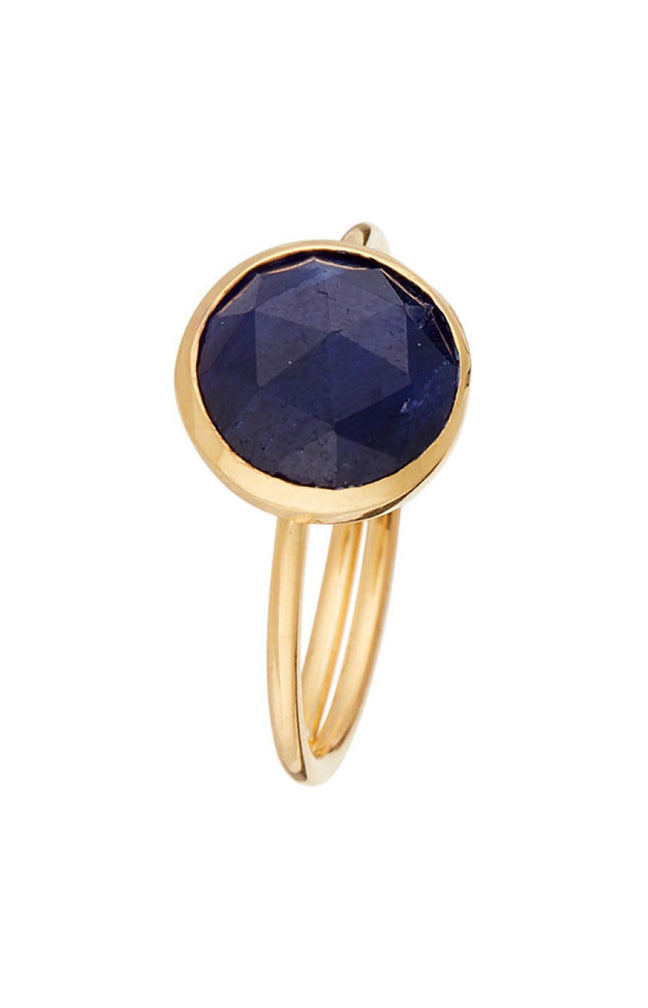 Bague ajustable - Laiton doré & cyanite bleue