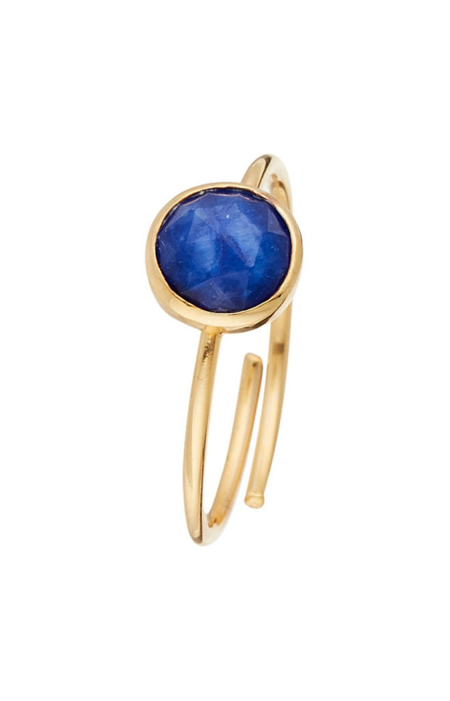 Bague ajustable - Laiton doré & cyanite bleue