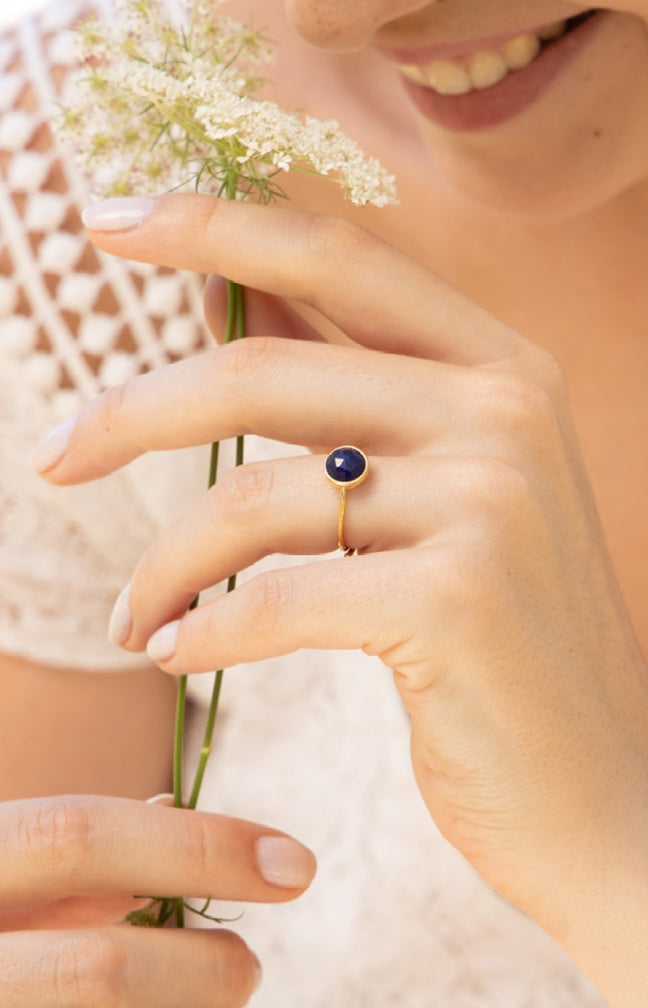 Bague ajustable - Laiton doré & cyanite bleue