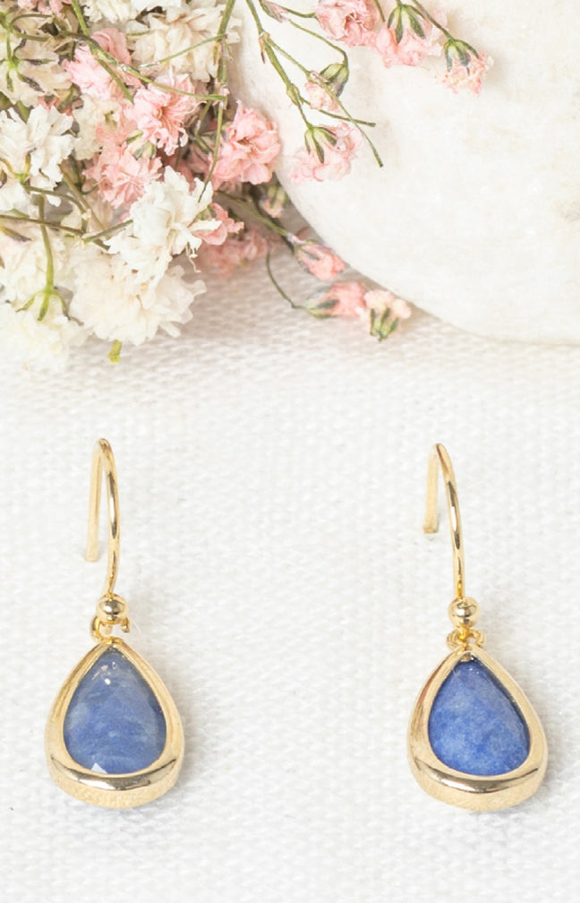 Boucles d'oreilles Lila - Laiton doré & aventurine bleue