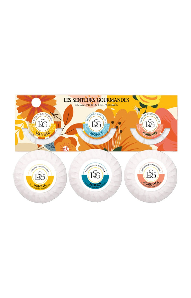 Coffrets savons parfumés - Monoï, vanille & agrumes - 3 x 70 g