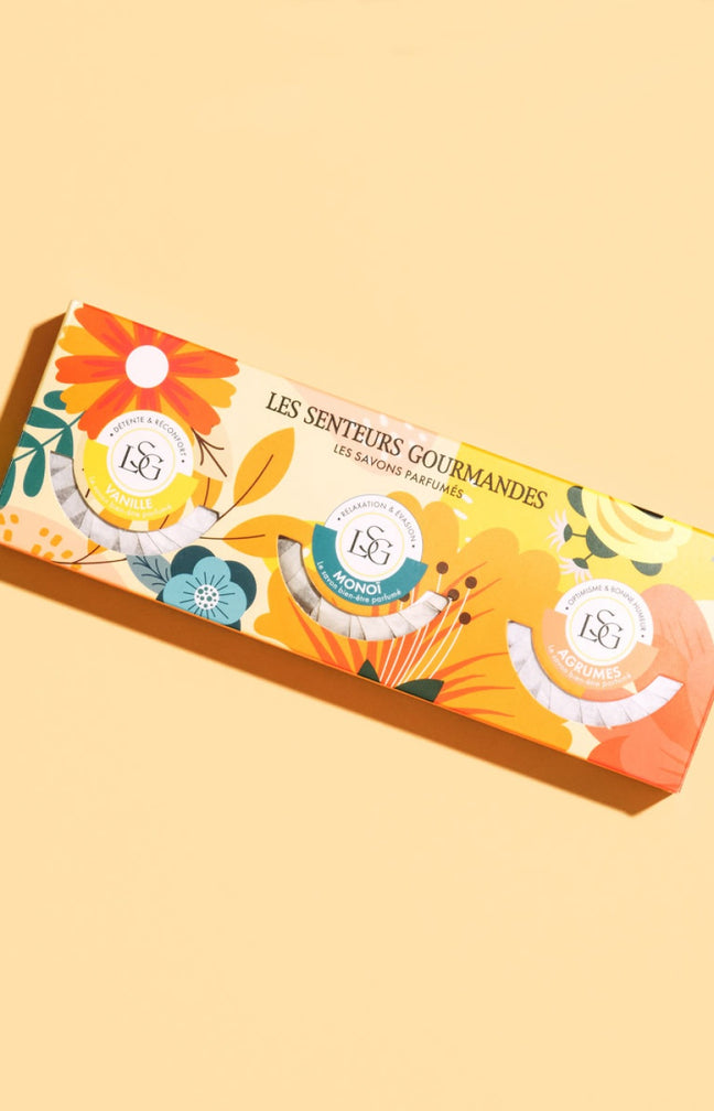 Coffrets savons parfumés - Monoï, vanille & agrumes - 3 x 70 g