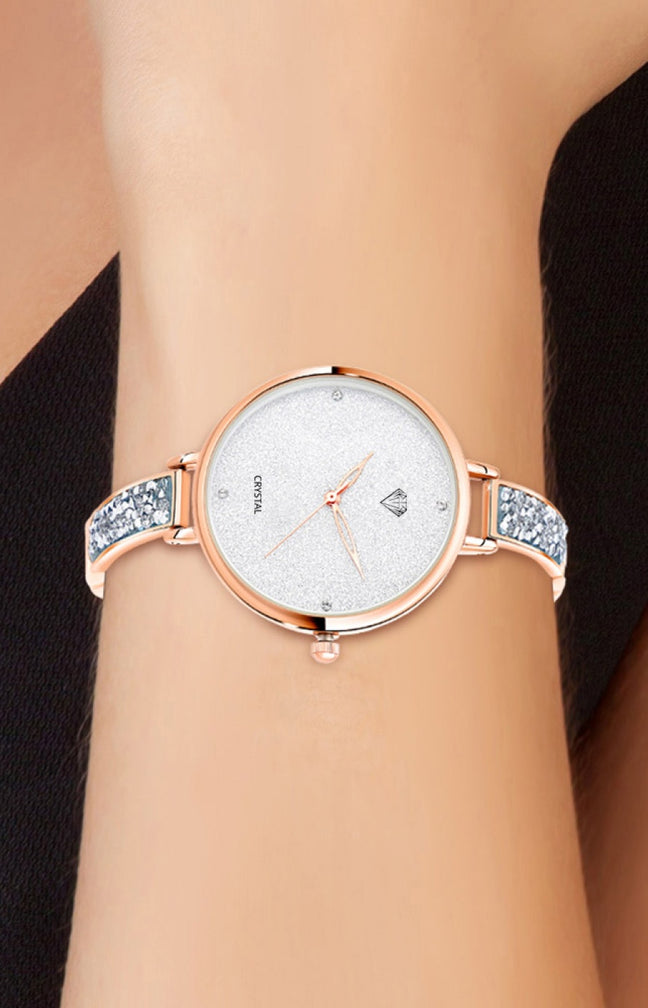 Montre - Métal rose & cristaux - 32 mm
