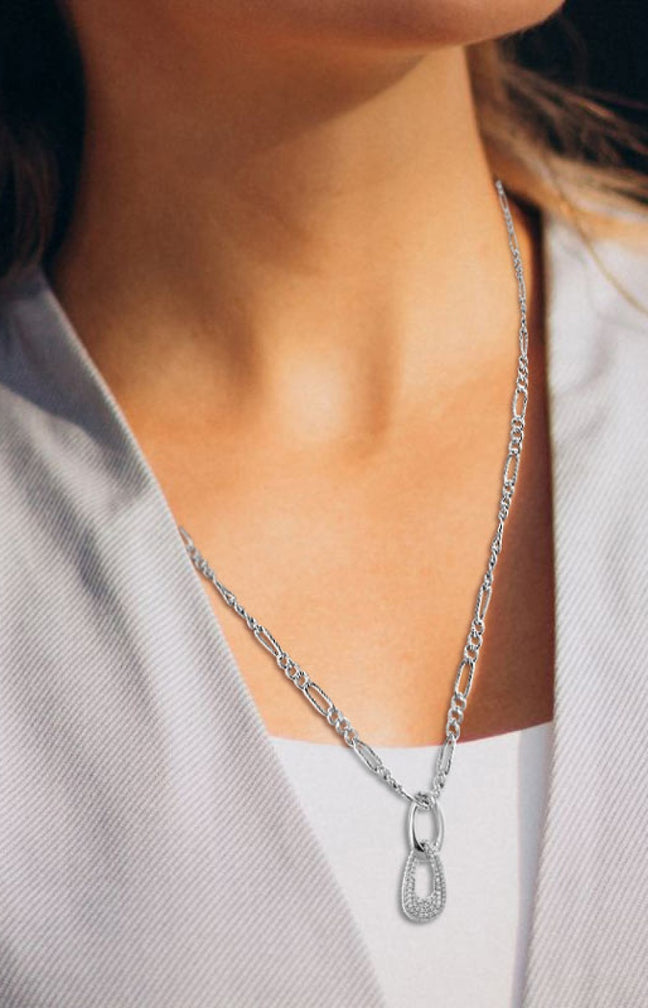 Collier - Laiton & cristaux - Argenté