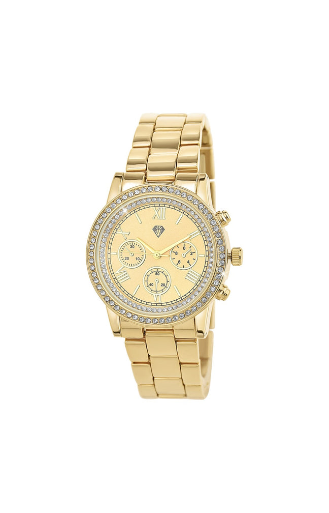 Montre - Laiton doré & cristaux - 38 mm