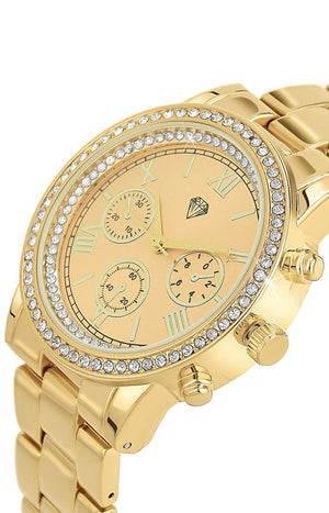 Montre - Laiton doré & cristaux - 38 mm