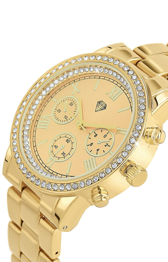 Montre - Laiton doré & cristaux - 38 mm