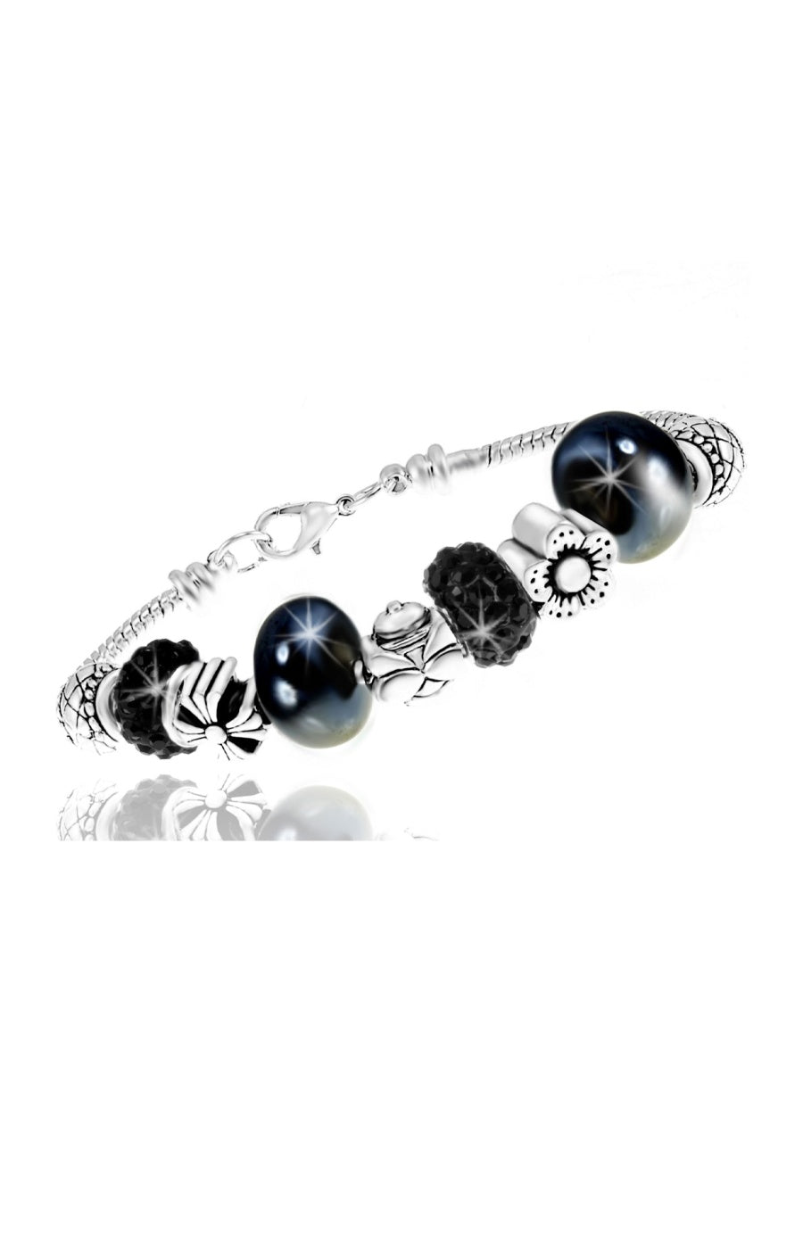 Bracelet - Acier inoxydable & cristaux - Argenté & noir