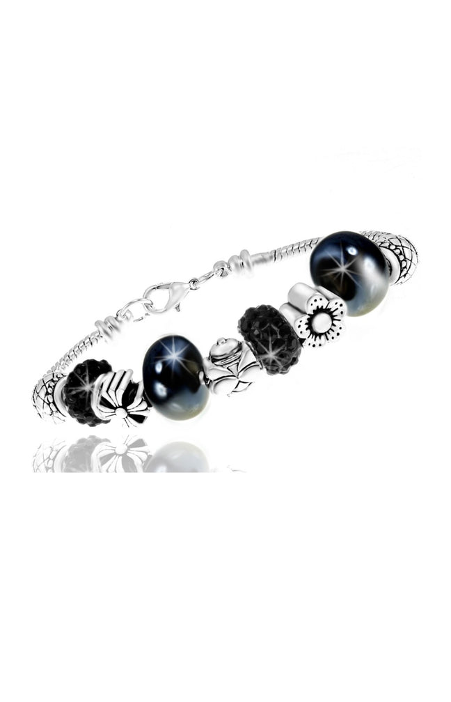 Bracelet - Acier inoxydable & cristaux - Argenté & noir