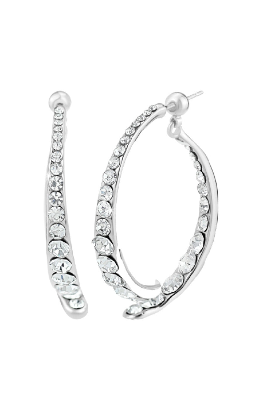 Boucles d'oreilles - Acier inoxydable, Laiton & cristaux - Argenté