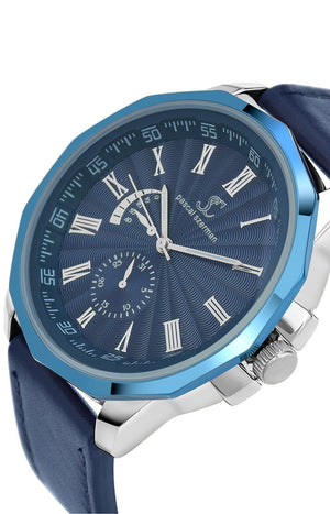 Montre - Laiton & similicuir bleu - Homme - 49 mm