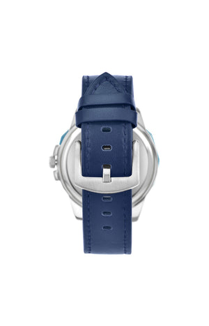Montre - Laiton & similicuir bleu - Homme - 49 mm