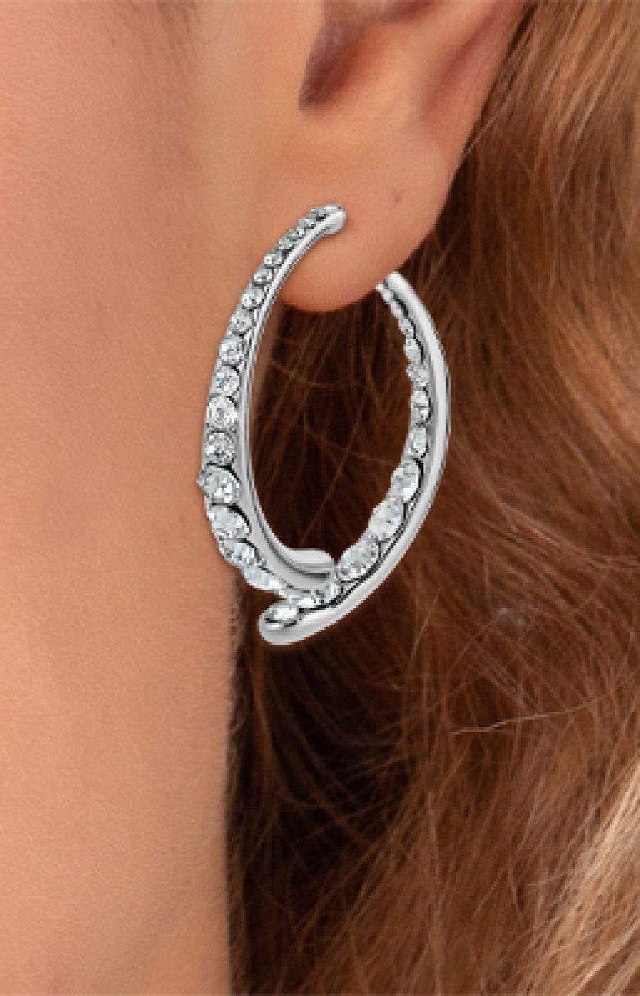 Boucles d'oreilles - Acier inoxydable, Laiton & cristaux - Argenté