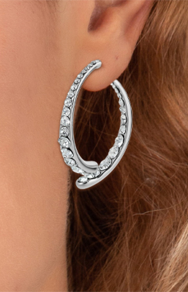 Boucles d'oreilles - Acier inoxydable, Laiton & cristaux - Argenté