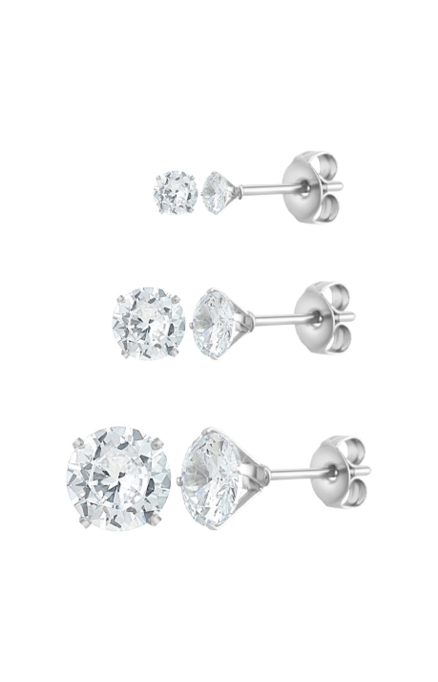 Lot de 3 paires de boucles d'oreilles - Acier inoxydable & zirconium - Argenté