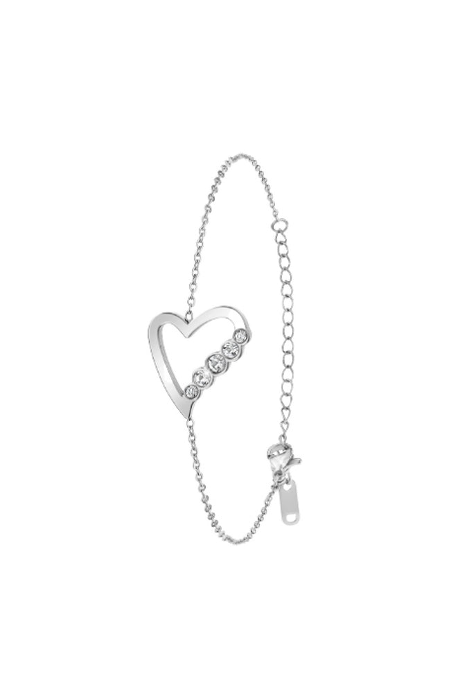 Bracelet cœur - Acier inoxydable & zirconium - Argenté