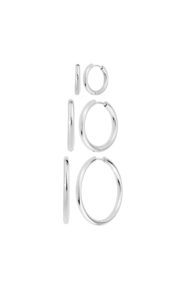 Lot de 3 paires de boucles d'oreilles - Acier inoxydable - Argenté