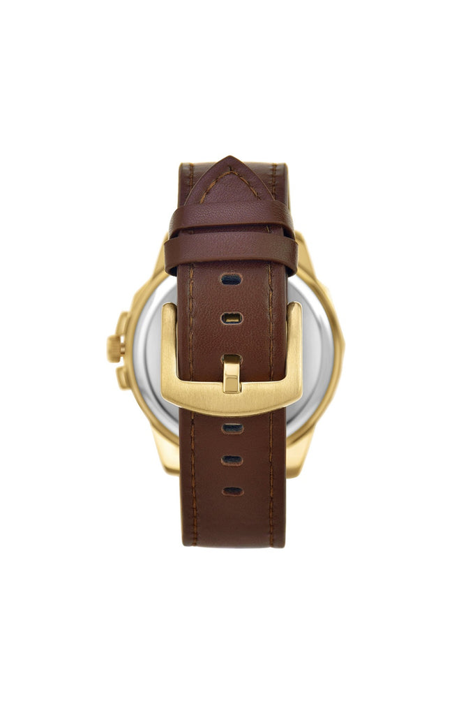 Montre - Laiton & similicuir - Homme - Doré & marron - 49 mm