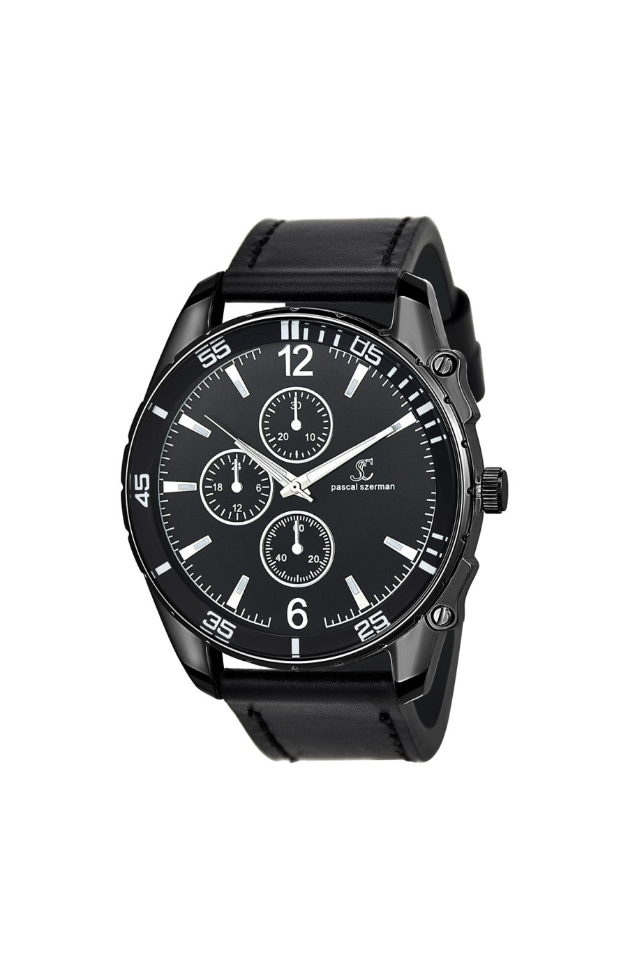 Montre - Laiton & similicuir noir - Homme - Noir - 47 mm