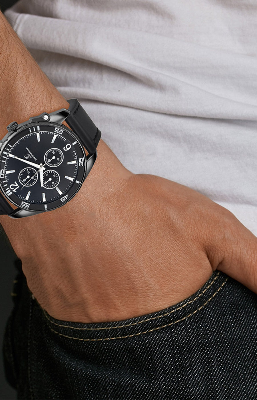 Montre - Laiton & similicuir noir - Homme - Noir - 47 mm