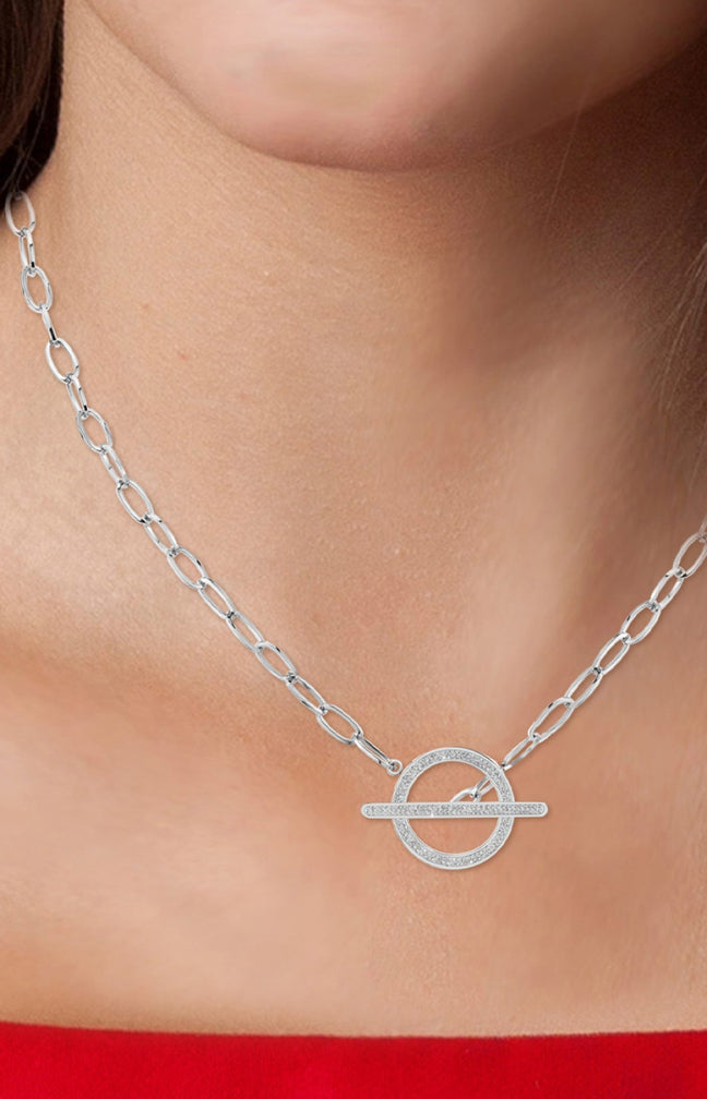 Collier - Acier inoxydable & cristaux - Argenté