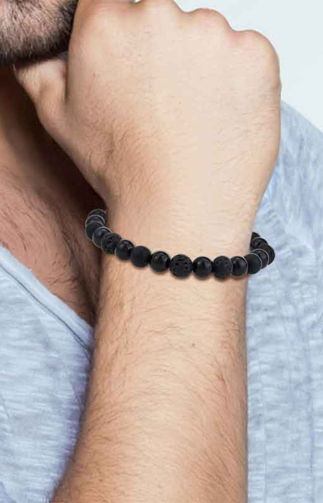 Bracelet - Acier inoxydable, pierre de lave & agate - Homme