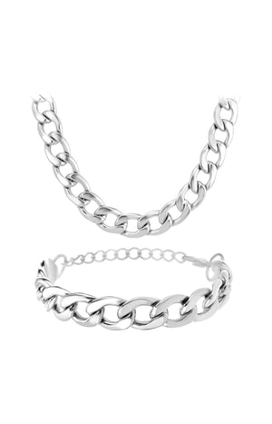 Parure - Collier & bracelet - Acier inoxydable - Argenté